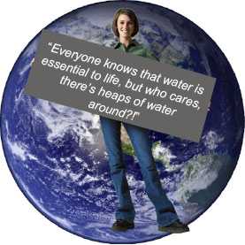 Earth with woman holding sign about water